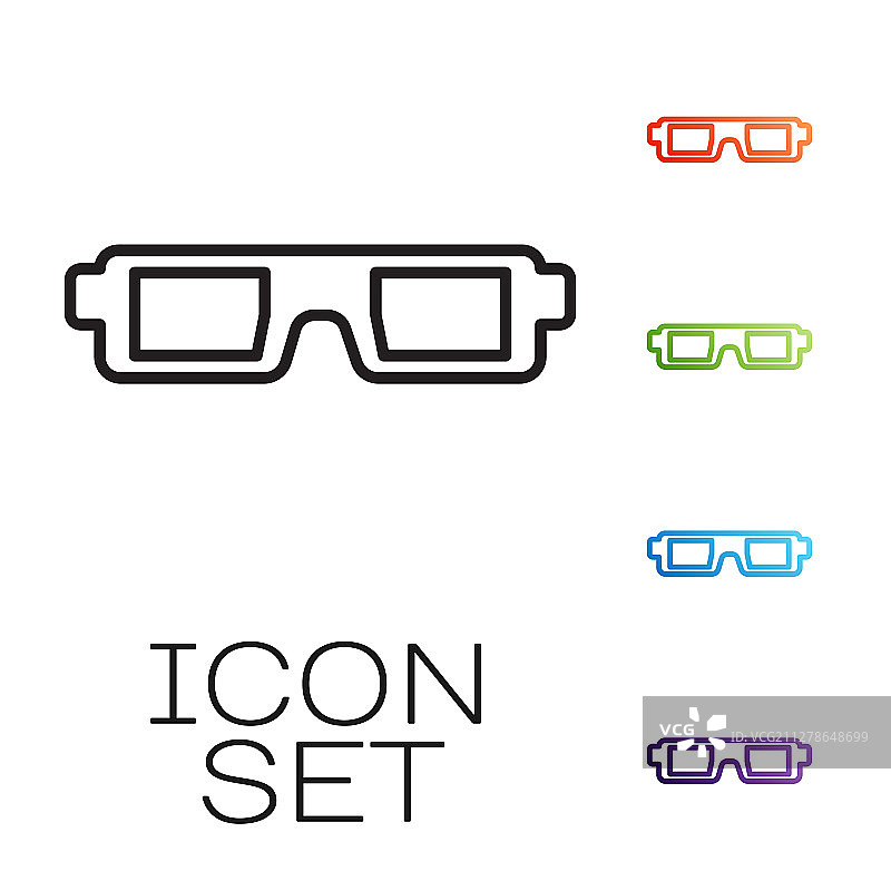 黑色线条3D影院眼镜图标图片素材