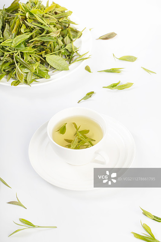 用白色的茶杯泡新鲜的绿茶图片素材