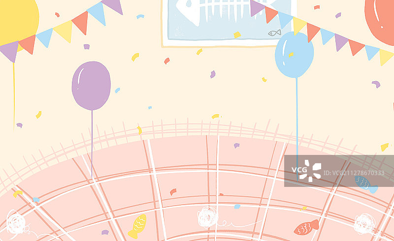 布置了气球吊旗的室内场景 卡通手绘插画图片素材