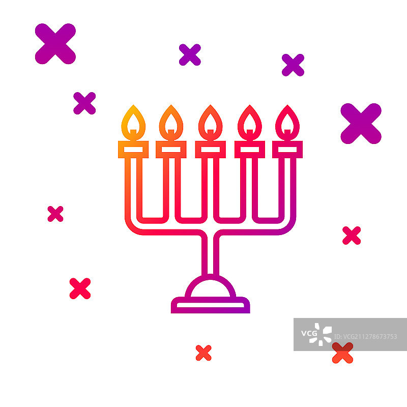 白色背景上的彩色线条光明节烛台图标图片素材