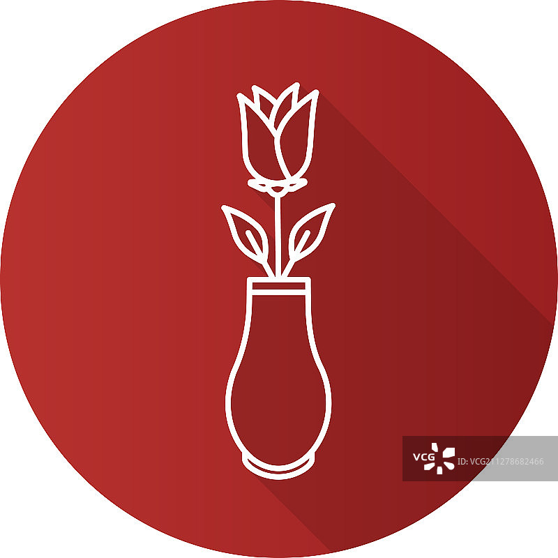 花瓶中的玫瑰扁平线性长阴影图标图片素材