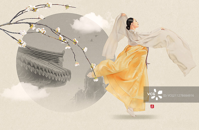 韩服传统文化韩国东方绘画背景假日插画图片素材