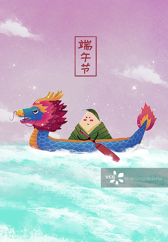 端午节蓝色水面上划龙舟的粽子图片素材
