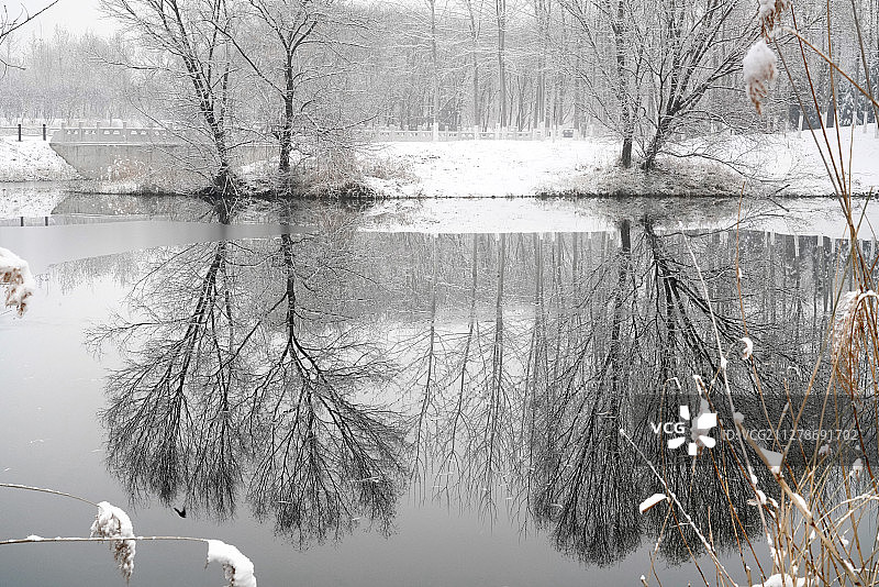 雪后湖面的倒影图片素材