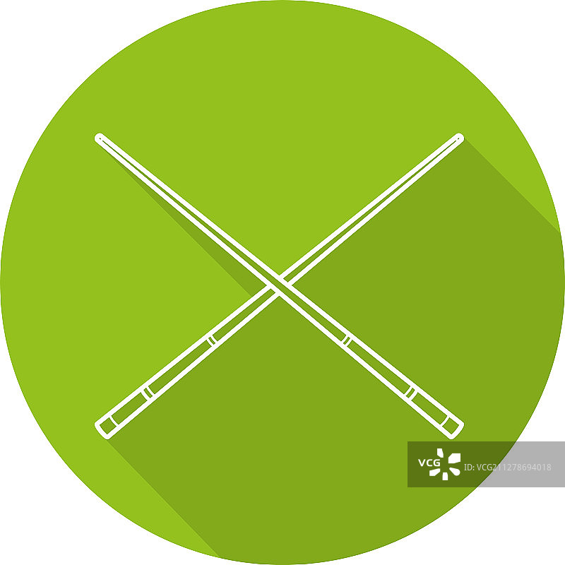 交叉的台球杆扁平线性长阴影图标图片素材