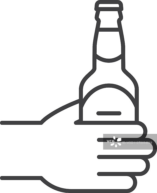 手持啤酒瓶线性图标图片素材