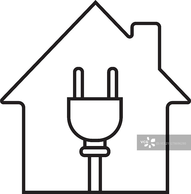 带有电线插头的房子线性图标图片素材