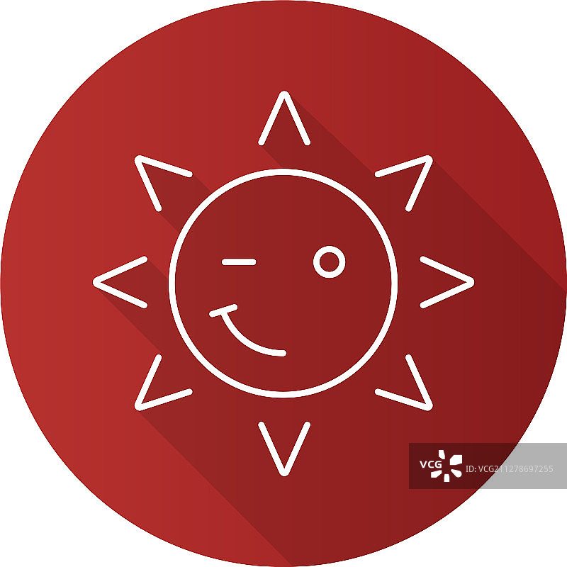 眨眼的太阳微笑扁平线性长阴影图标图片素材