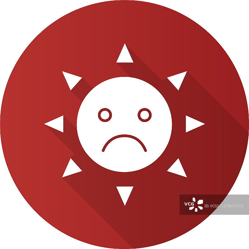 悲伤的太阳笑脸扁平设计长阴影图标图片素材