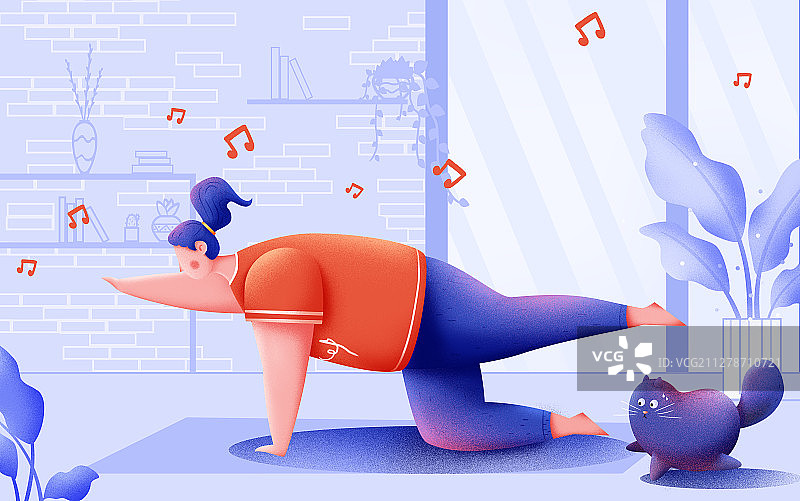 夏季减肥运动健身瑜伽噪点插画图片素材