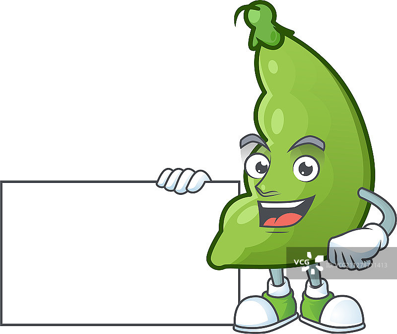 拿着木板的可爱蚕豆卡通人物图片素材