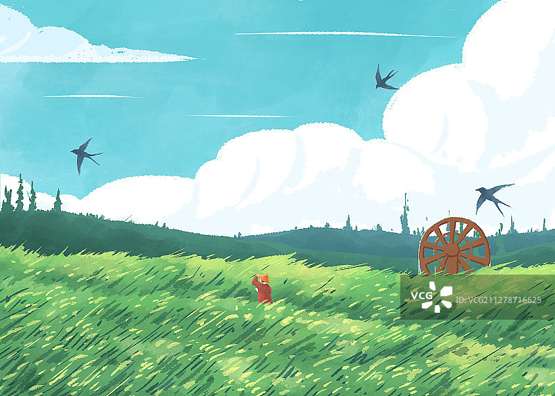 四季的色彩景观节气插画小满横版图片素材