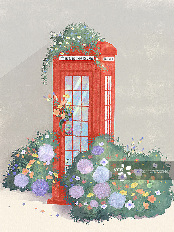 春天的电话亭图片素材