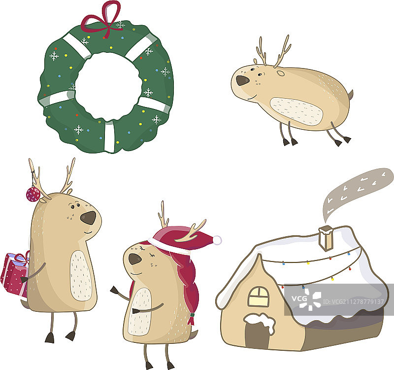 带着礼物的小驯鹿圣诞背景图片素材