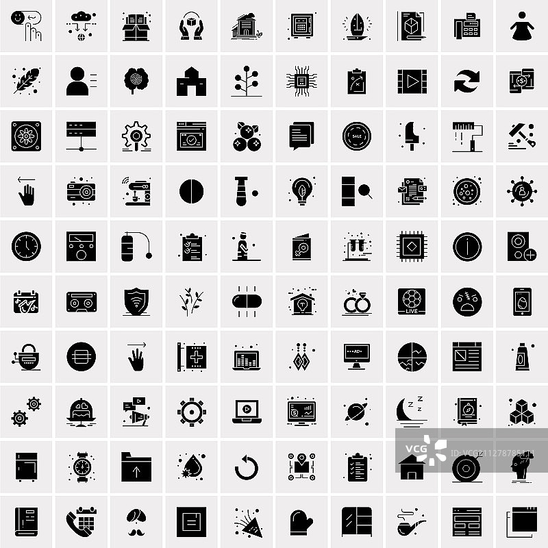 100个坚实的商业图标为网络和印刷图片素材