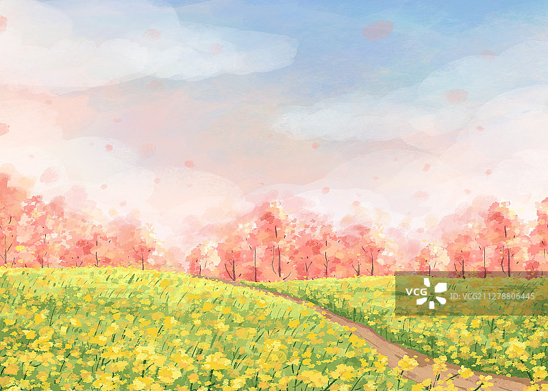 春天背景小清新插画4横版图片素材