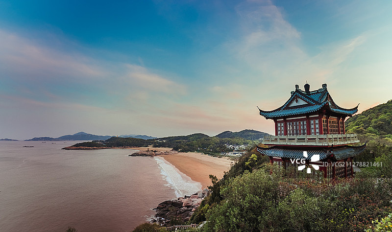 四大佛教名山——舟山市普陀山千步沙朝阳阁景区图片素材