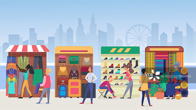 街头服装市场扁平风格图片素材