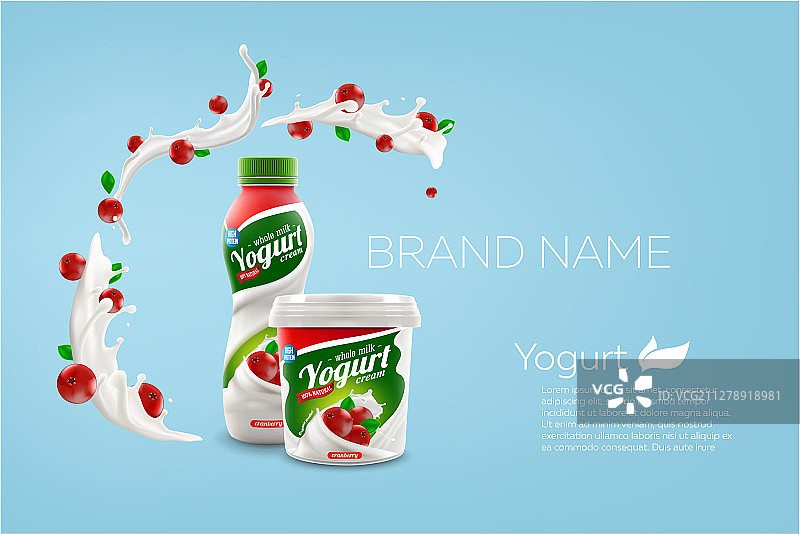 含瓶子和罐子的全脂牛奶酸奶设计图片素材