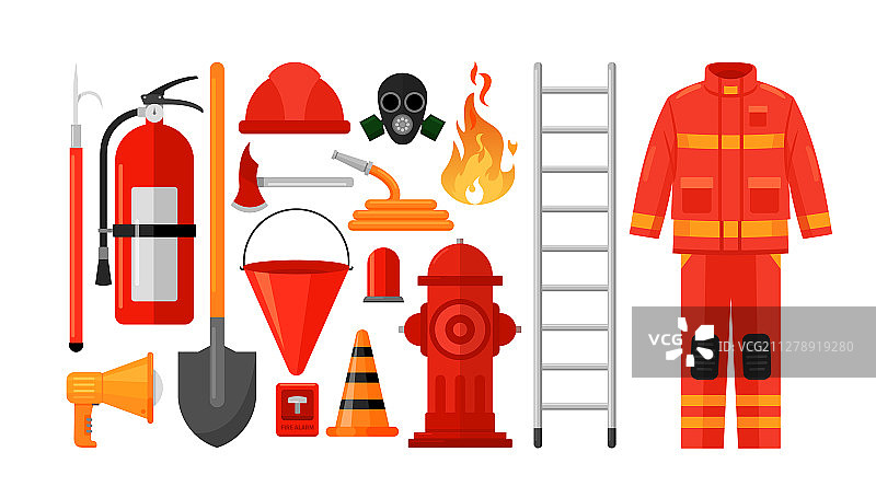 消防员设备扁平化设计图片素材