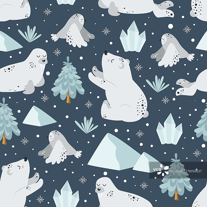 海象和北极熊无缝图案图片素材