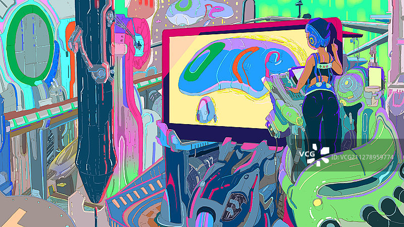 复古科幻城市插画图片素材