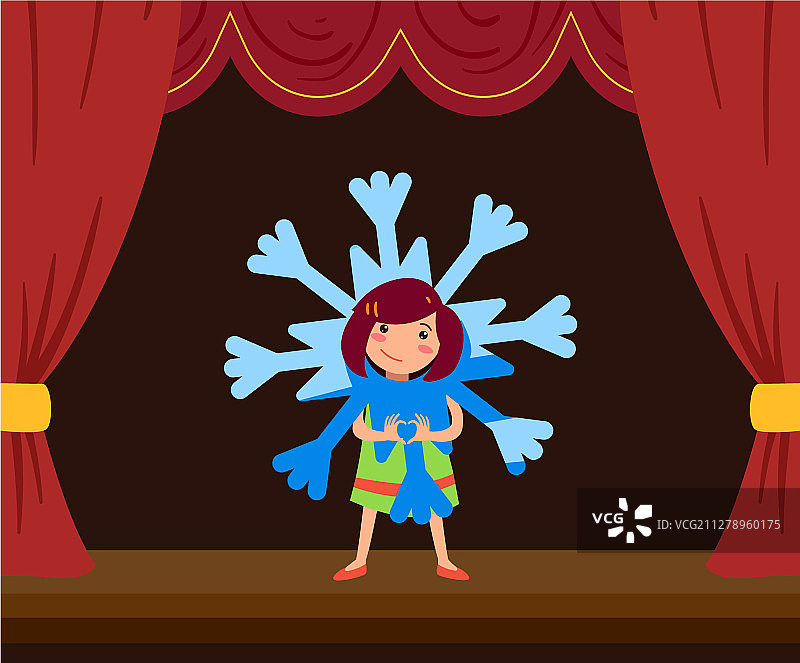女孩在舞台上表演雪花服装图片素材
