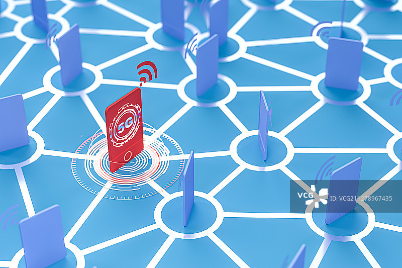 3D抽象网络和5G手机信号图片素材