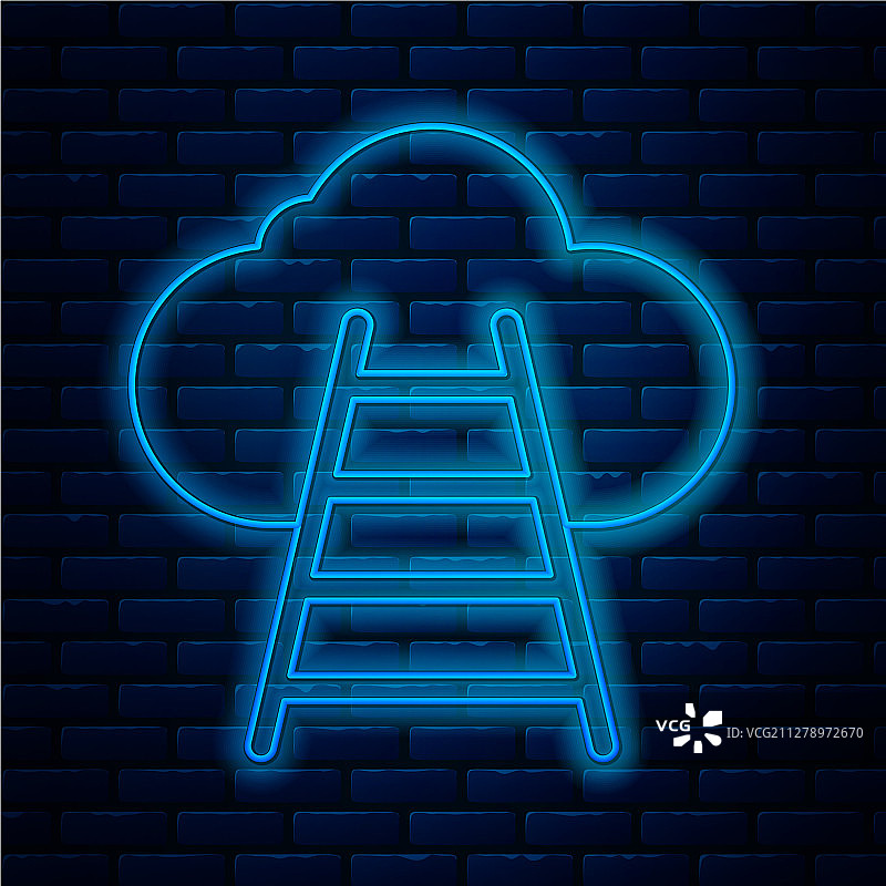 发光的霓虹灯线梯子通向云图标图片素材