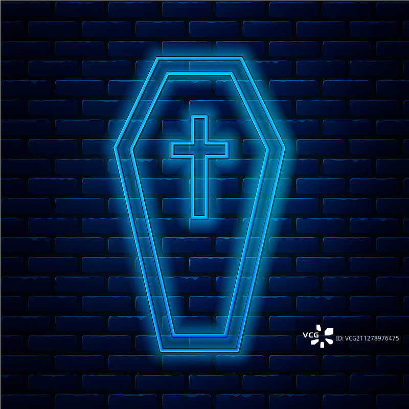 发光霓虹灯带基督教十字架的棺材图片素材