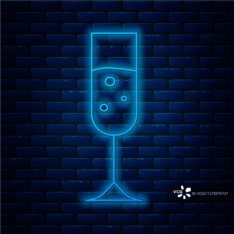 发光霓虹灯线条香槟酒杯图标图片素材