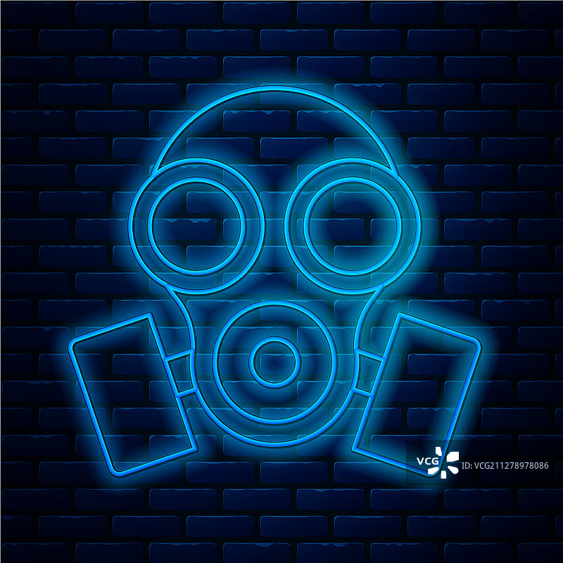 发光的霓虹灯线条：防毒面具图标图片素材
