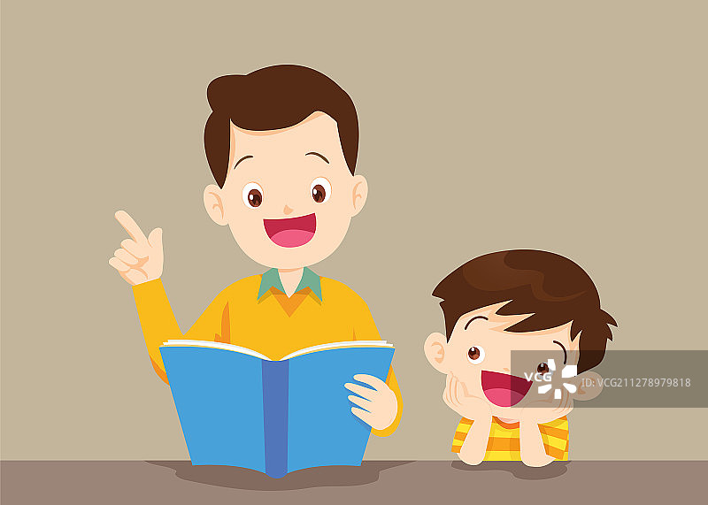 父子一起读书图片素材
