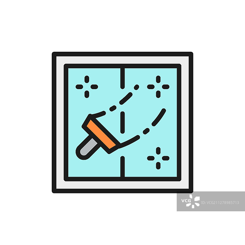 清洁窗户扁平风格彩色线条图标图片素材