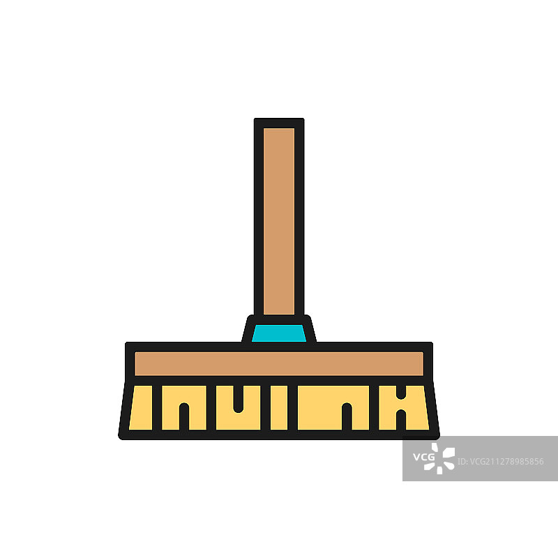 专业清洁扫帚扁平彩色线条图标图片素材