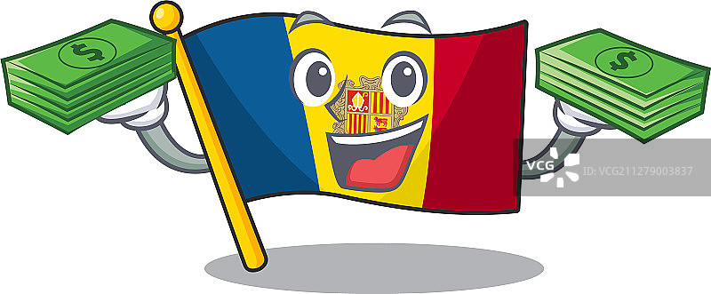 快乐的安道尔国旗卷轴角色图片素材