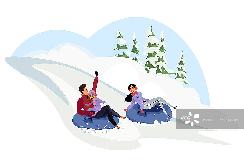 家庭冬季休闲（扁平风格）图片素材