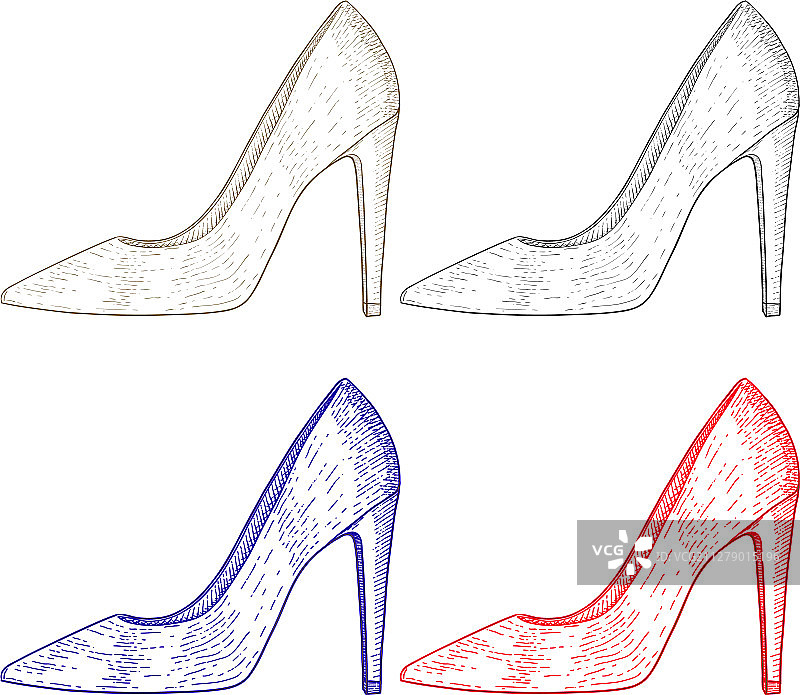 手绘高跟鞋女士素描图片素材