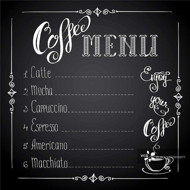 黑色背景上的咖啡菜单图片素材