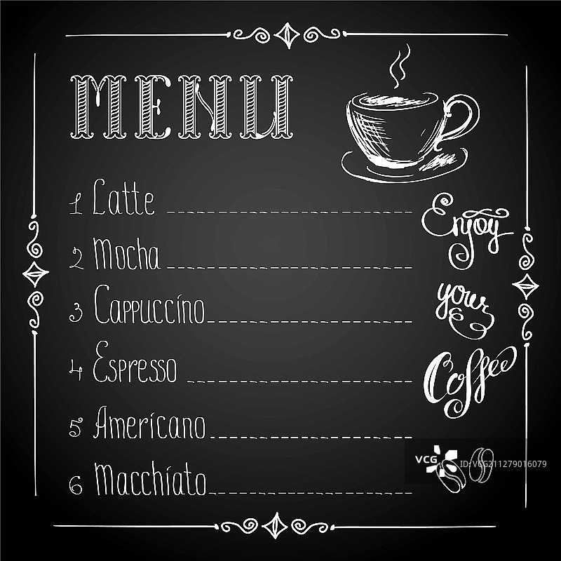 黑色背景上的咖啡菜单图片素材