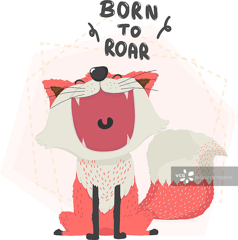 扁平风格可爱橙色秋天狐狸张嘴咆哮图片素材