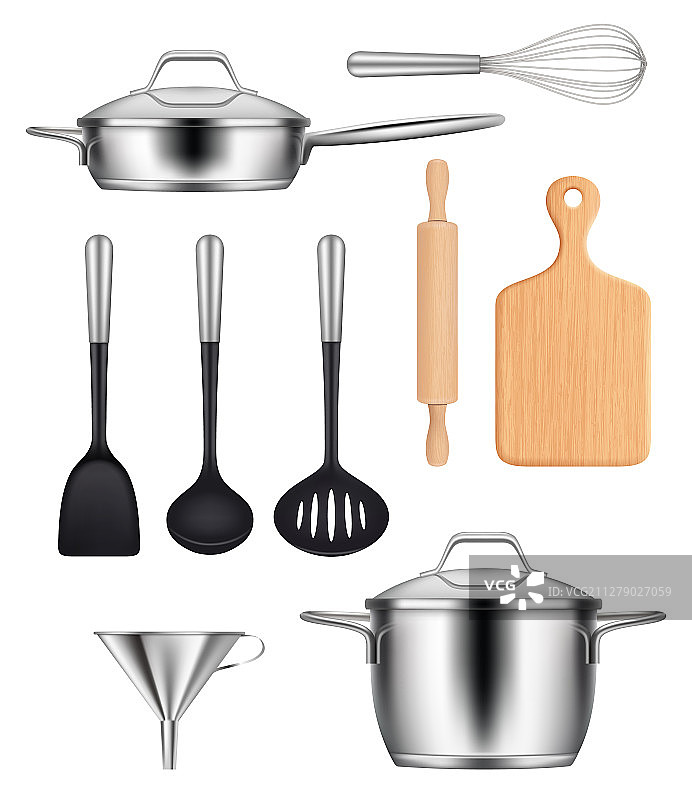 厨房用具：平底锅、钢锅、烤盘、刀具图片素材