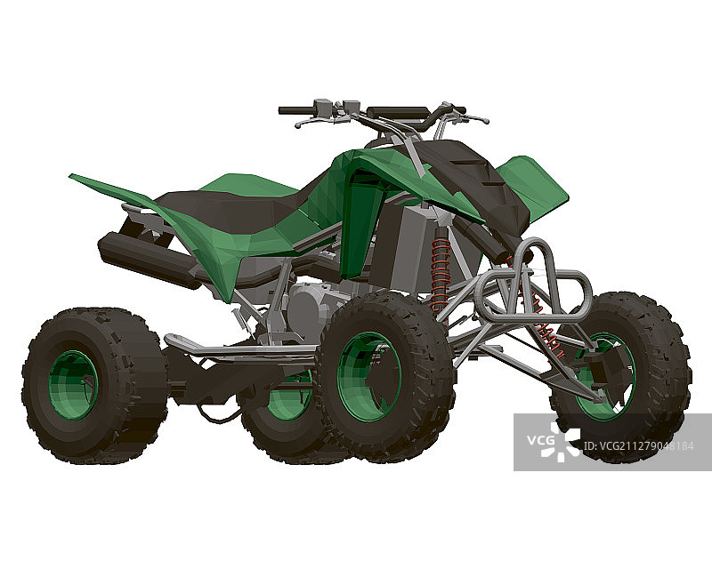 白色背景上的多边形绿色沙滩车图片素材