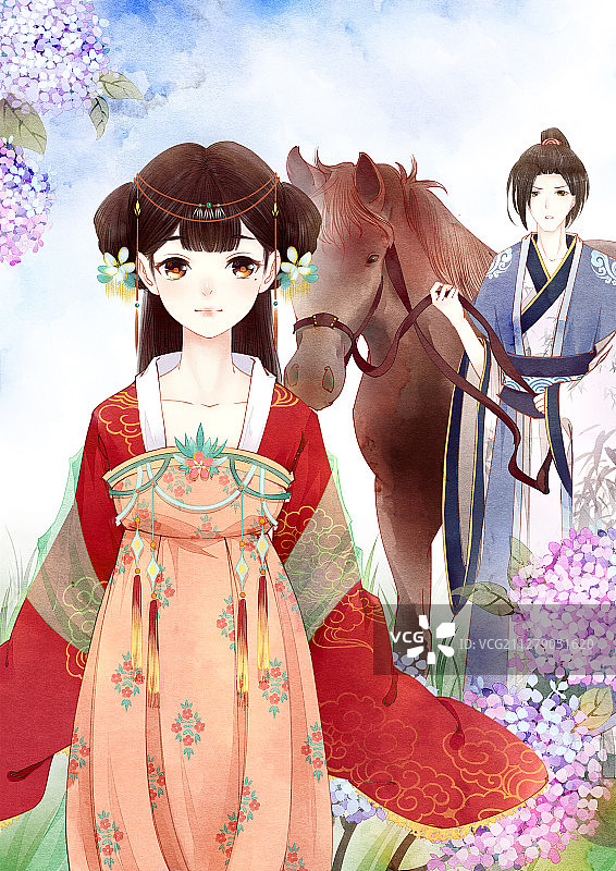 小清新古风少女插画图片素材