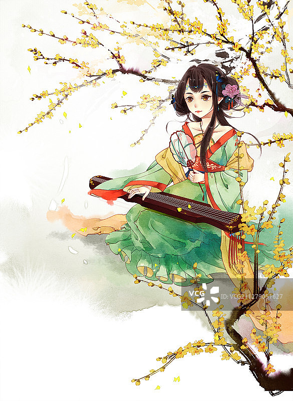 小清新古风少女插画图片素材