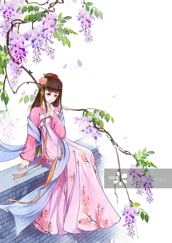 小清新古风少女插画图片素材