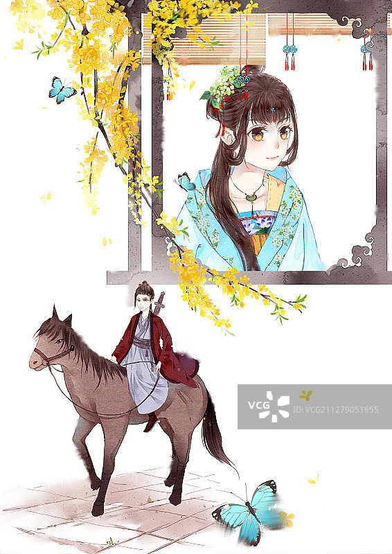 小清新古风少女插画图片素材