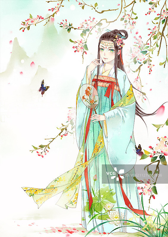 小清新古风少女插画图片素材