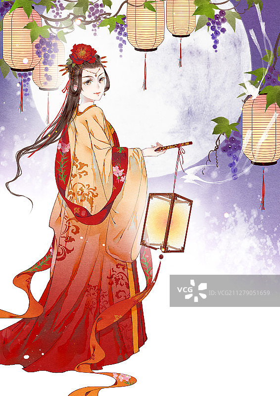 小清新古风少女插画图片素材