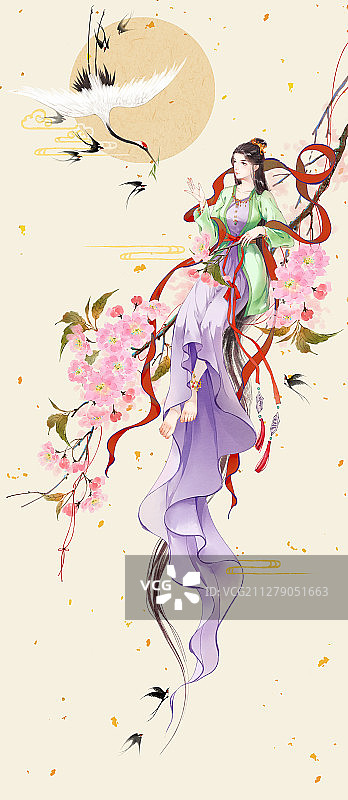 小清新古风少女插画图片素材